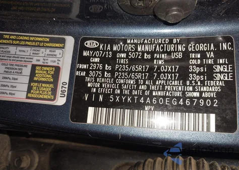 2014 Kia Sorento Lx из США, поврежденный, VIN 5XYKT4A60EG467902